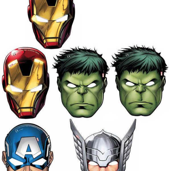 KARNEVAL Maska Avengers 23cm set 6ks *KARNEVALOVÝ DOPLNĚK*