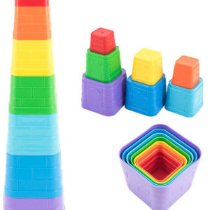 Baby Kubus pyramida hranatá barevná věžička skládací 7 dílků plast