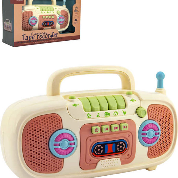 Dětské retro radio (kazeťák) plast radiomagnetofon s písničkami na baterie Světlo Zvuk