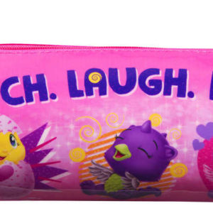 Oválný školní penál na zip Hatchimals 21x8cm růžový s bambulkou