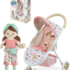 DECUEVAS Kočárek Sweet set s plyšovou panenkou pro panenku miminko