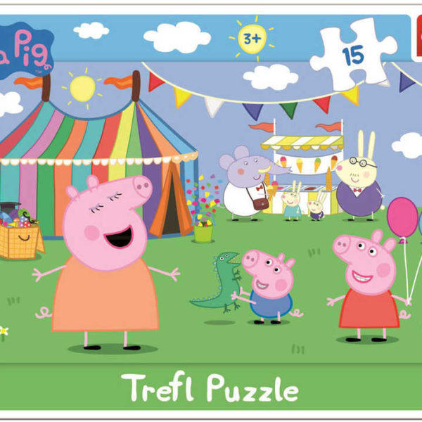 TREFL Puzzle deskové Peppa Pig Zábavní park 33x23cm skládačka v rámečku 15 dílků