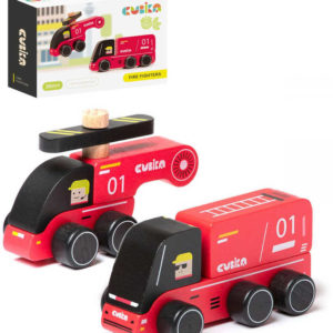 CUBIKA DŘEVO Hasiči set autíčko + vrtulník *DŘEVĚNÉ HRAČKY*