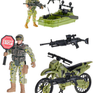 Voják kloubový stojící 10cm s motocyklem / člunem a zbraní 2 druhy plast