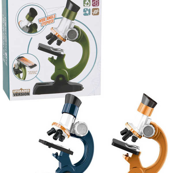 Mikroskop dětský 100x/400x/1200x na baterie set s doplňky 3 barvy
