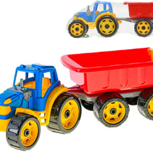 Traktor barevný set se sklápěcím přívěsem 54cm plast v síťce