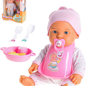 Panenka miminko smějící se 35cm jídlení set s bryndákem na baterie Zvuk