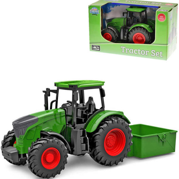 Traktor zelený 28cm set se sklápěčkou volný chod plast v krabici