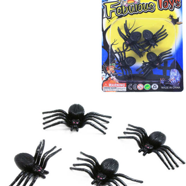 Zvířátko dekorace halloween pavouk černý 3cm set 4ks na kartě plast