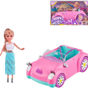 Sparkle Girlz herní set panenka 28cm s růžovým autem v krabici