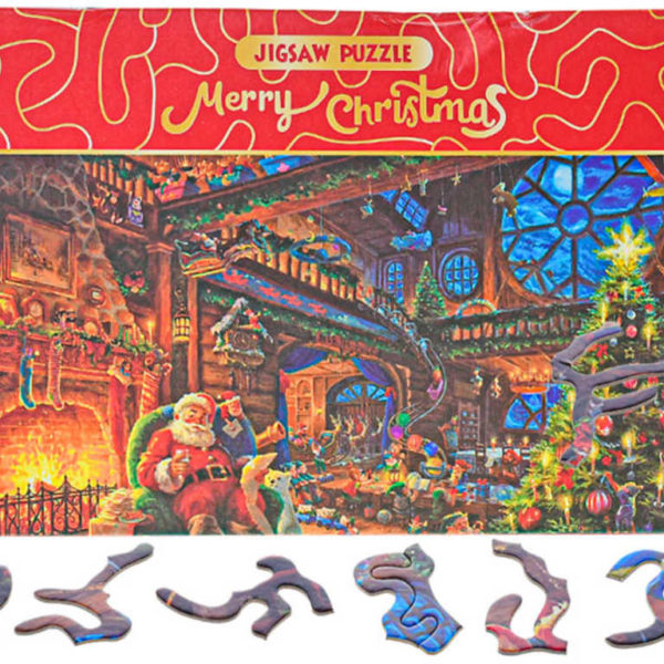 PUZZLE Merry Christmas U Santy doma 75x50cm 468 dílků skládačka v krabici