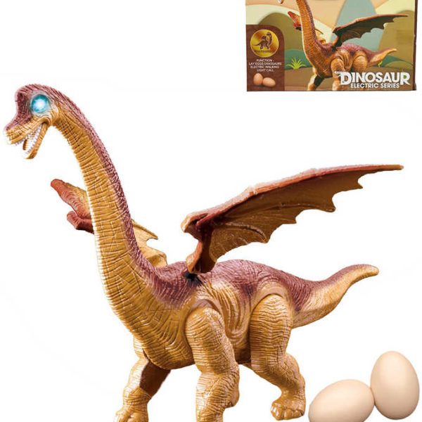 MAC TOYS Dinosaurus chodící 45cm klade vejce na baterie Světlo Zvuk