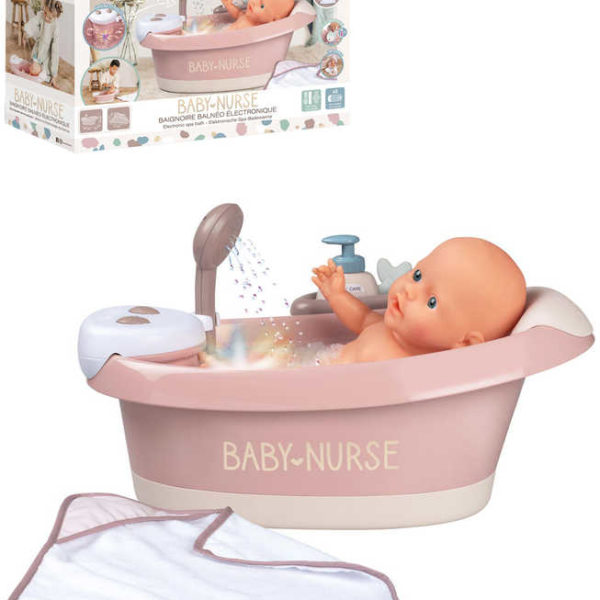 SMOBY Baby Nurse Vanička pro panenku s funkční sprchou na baterie Světlo Zvuk