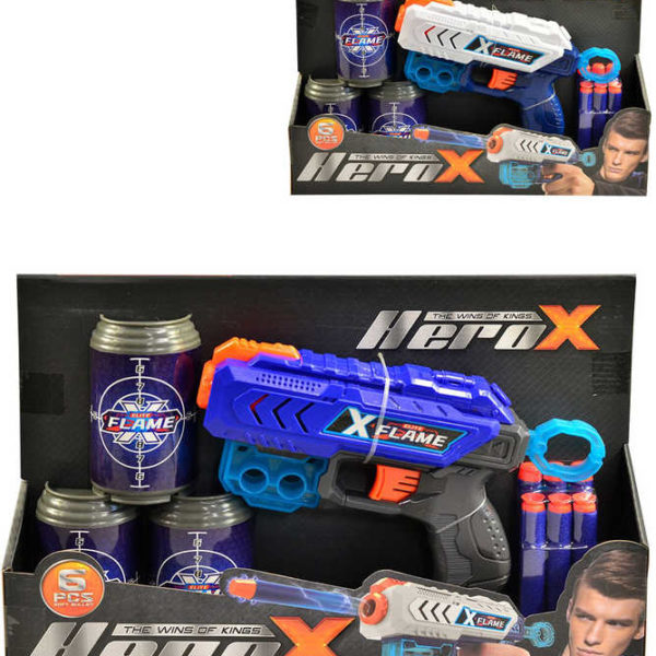 Pistole Hero-X se 6 soft pěnovými náboji s přísavkou a 3 terči 2 barvy