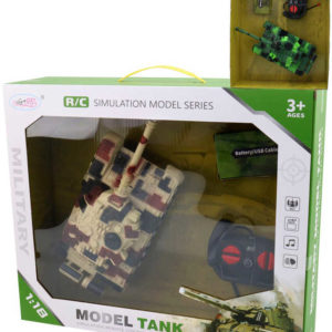 RC Tank na vysílačku 27MHz na baterie 1:18 USB Světlo Zvuk 2 barvy