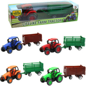 Traktor zemědělský 9cm set s vlečkou 4 druhy v krabici plast