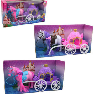 Kočár pro princeznu herní set s koněm 34cm 2 barvy plast