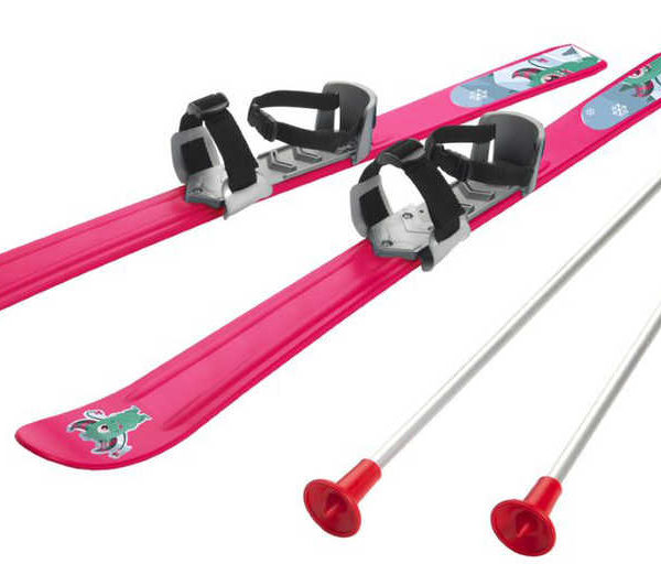 PLASTKON Lyže carvingové Baby Ski 90cm Růžové s vázáním a holemi