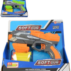 Pistole dětská plastová set s 5 soft pěnovými náboji 2 barvy