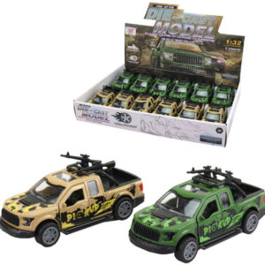 Auto kovový model 13cm pick-up vojenský 1:32 zpětný chod 2 barvy