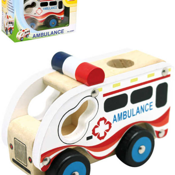BINO DŘEVO Auto baby ambulance volný chod *DŘEVĚNÉ HRAČKY*