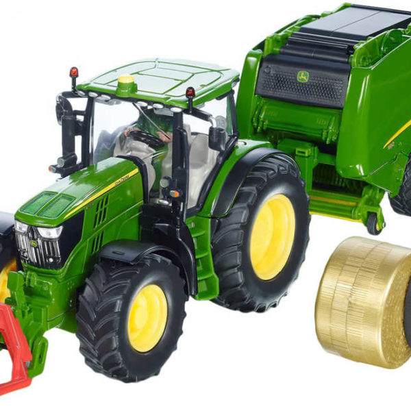 SIKU Farmer Traktor John Deere + balíkovačka 1:32 set s balíky a figurkou 3838