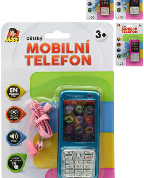 Telefon dětský 11cm tlačítkový mobil na baterie 4 barvy AJ Zvuk na kartě