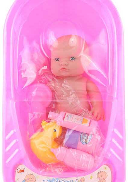 Miminko 23cm ve vaničce herní set panenka s toaletními potřebami plast