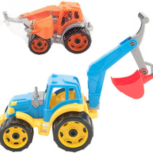 Traktor se lžící barevný bagr 24cm plast 2 barvy v síťce
