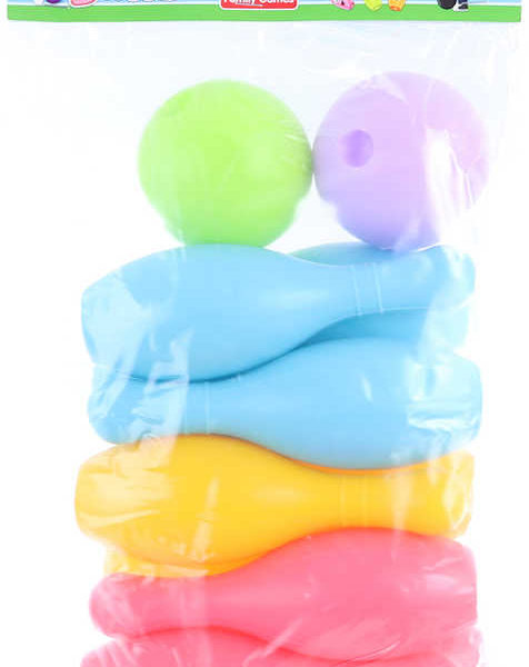 Hra Kuželky soft plastové barevné set 10ks se 2 koulemi v sáčku