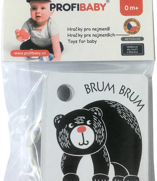PROFIBABY Kartičky kontrastní černobílé s barevným prvkem 9ks zvířátka pro miminko