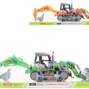 Traktor 43cm bagr stavební pásový se 2 lžícemi 2 barvy blister plast