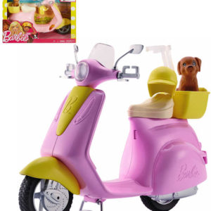 MATTEL BRB Skútr pro panenku Barbie set s helmou a pejsem v krabici