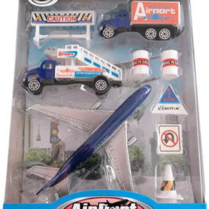 MAC TOYS Letiště herní set 2 vozidla s letadlem a doplňky kov