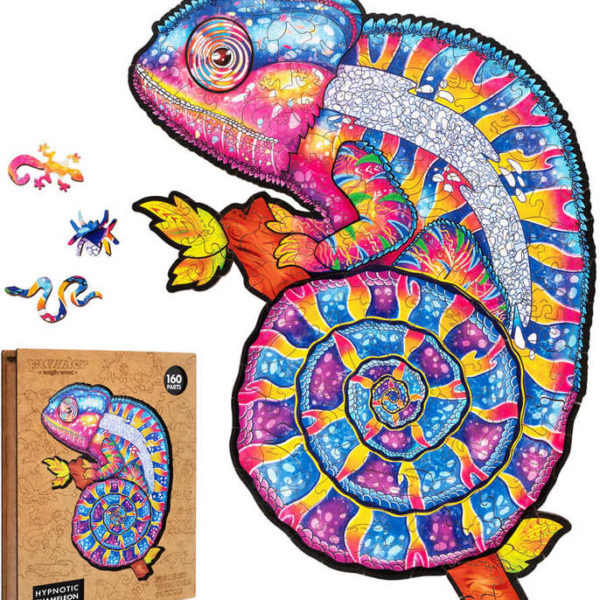 PUZZLER DŘEVO Hypnotický chameleon 21x30cm dekorativní skládačka 160 dílků