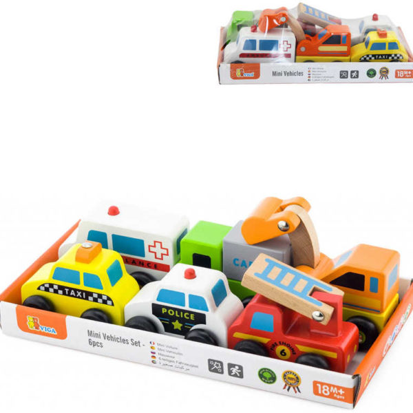 DŘEVO Autíčko 10cm baby set 6ks doplněk k vláčkodráze *DŘEVĚNÉ HRAČKY*