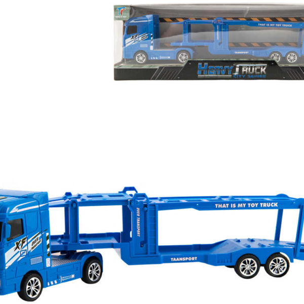 Auto kamion modrý přepravník 35cm na setrvačník na baterie Světlo Zvuk v krabici