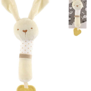 PLYŠ Pískátko s kousátkem baby zajíc 25cm žlutý pro miminko