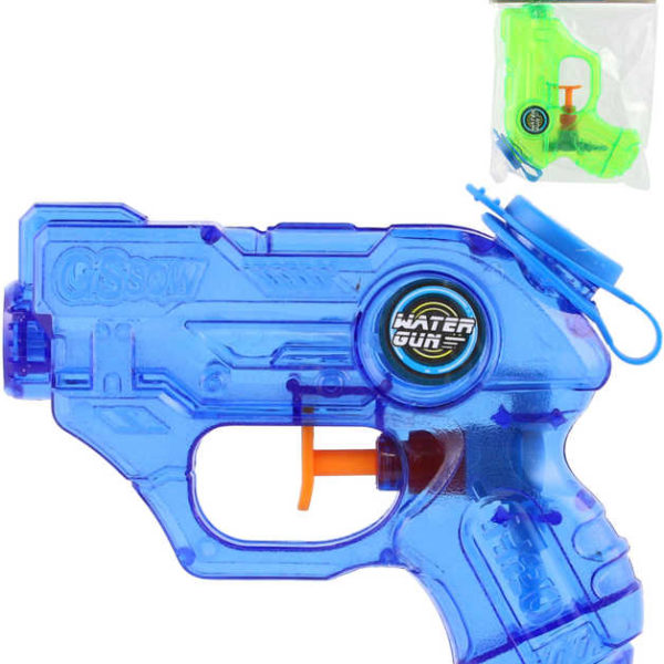 Pistolka dětská vodní barevná stříkací 11cm průhledná na vodu 2 barvy