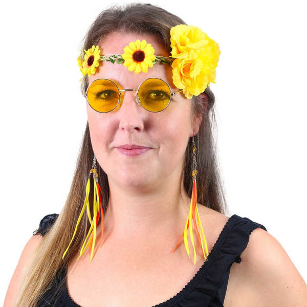 KARNEVAL Sada hippies žlutá brýle s čelenkou a náušnicemi *KARNEVALOVÝ DOPLNĚK*