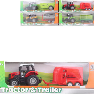 Traktor kovový s přívěsem 23cm 4 druhy v krabici