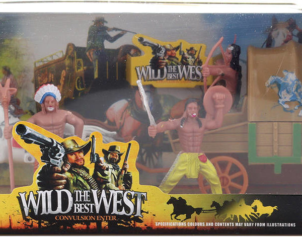 Divoký západ herní set figurky indiáni s koněm a vozem plast v krabici