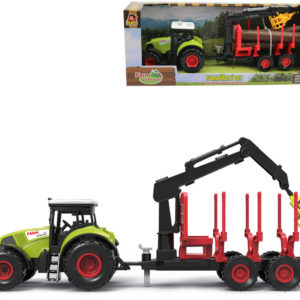 Traktor s přívěsem s nakládacím jeřábem a kládami dřeva na baterie Světlo Zvuk