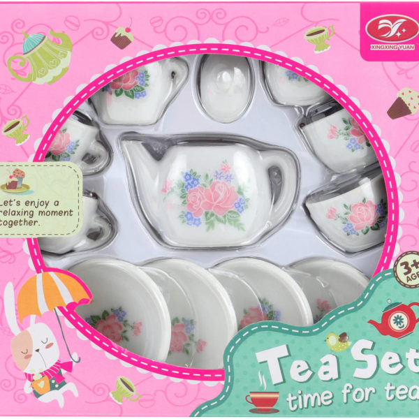 Čajový servis dětský porcelánový s růžičkami set s konvičkou a cukřenkou