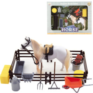 Kůň česací plastový herní set s ohradou a doplňky malý ošetřovatel koní