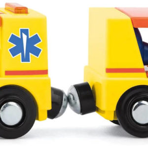 WOODY DŘEVO Auto ambulance set s vagonkem a 4 figurkami doplněk k vláčkodráze