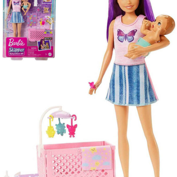 MATTEL BRB Panenka Barbie chůva set s miminkem a doplňky na spinkání