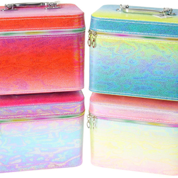 Kufřík dětský kosmetický barevný lesklý vel. L se zrcátkem na zip