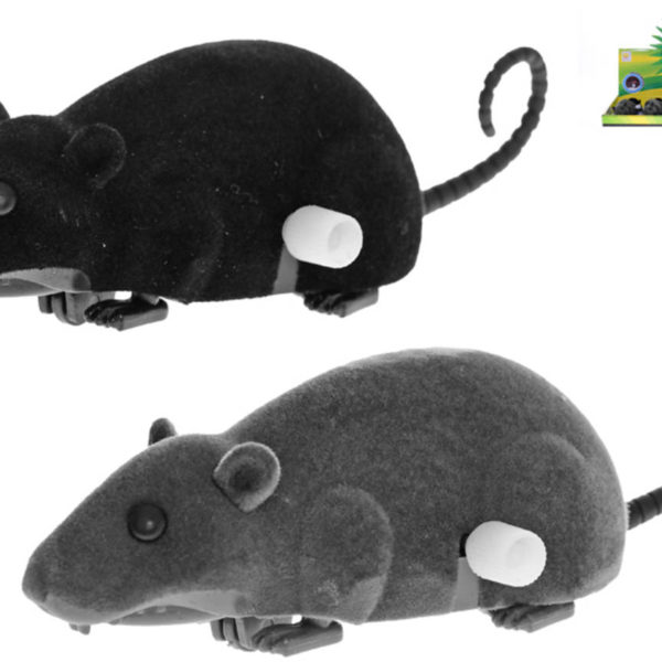 Myš na natažení na klíček 12cm jezdící pohybuje ocasem 2 barvy