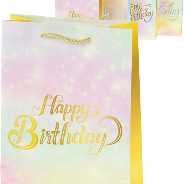 Taška dárková Duhová narozeninová Happy Birthday 18x24cm karton 4 druhy